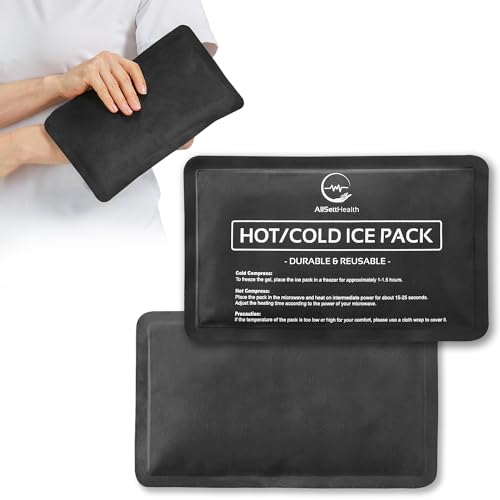2 Pack Reusable Ice Packs for Injuries - Soft Ice Pack with Velvet Soft Fleece Fabric | Flexible Hot and Cold Gel Ice Pack Set- Cold Packs for Injuries, Knee, Back, Neck Pain - 10 x 6, Black - color: Black