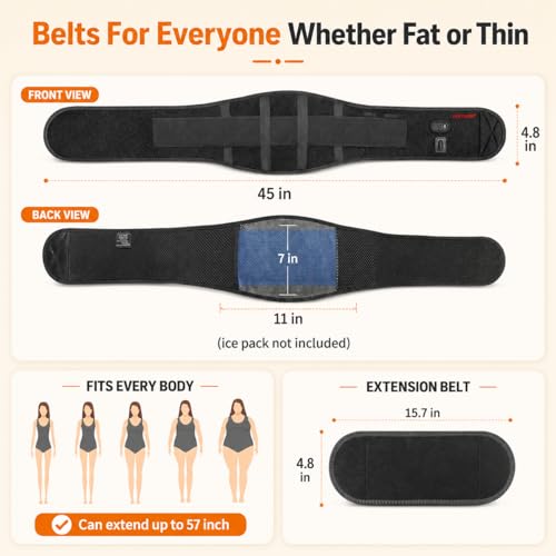 Heated Waist Belt, Cordless Heating Pad for Low Back Electrical Heating Rechargeable Battery Powered - size: Waistline 29"-57"