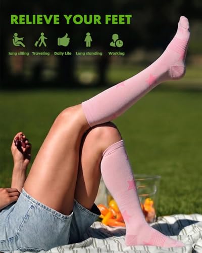 Bamboo Viscose Compression Socks for Women - color: Pastel Star, size: Large-X-Large