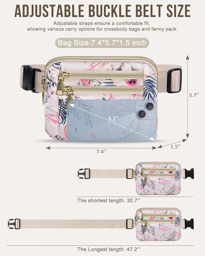 Capolo Fanny Packs for Women 4 Zip Pocket Crossbody Belt Bag Waist Bags - color: Flamingo, size: Medium