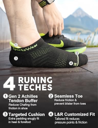 Juclise Men's No Show Compression Running Socks, Athletic Socks, 3 Pairs - color: Gradient Lime*1+neon Lime*2, size: Medium