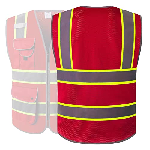 JKSafety Safety Vest for Men Women Reflective Hi Vis JK100 Red M - color: 100-redt1, size: Medium