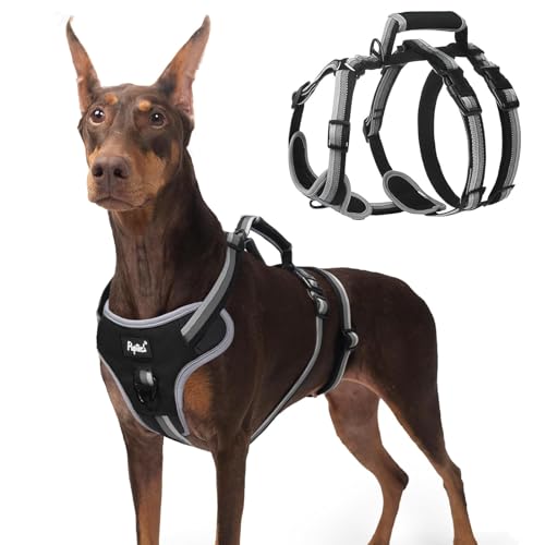 PUPTECK Escape Proof Dog Harness with Padded Handle, No Pull Pet Vest Harness Durable Reflective for Medium Large Dogs Walking Training and Running, Black, M - color: Black, size: Medium