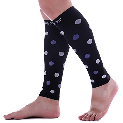 Doc Miller Calf Compression Sleeves 20-30 mmHg for Women & Men, 1 Pair - color: Black/Violetwhite, size: Medium