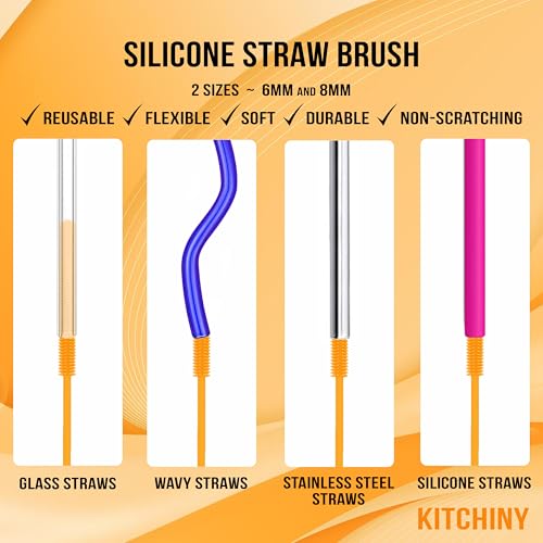 Kitchiny Silicone Bottle Brush 12.5 inch with 2 Straw Cleaners – Orange - color: Orange