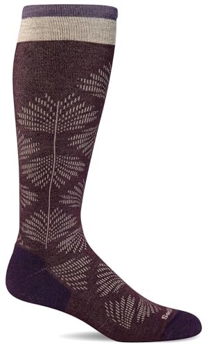 Sockwell Women's Full Floral Moderate Graduated Compression Sock Wide Calf Fit - color: Blackberry, size: Medium-Large Wide Calf
