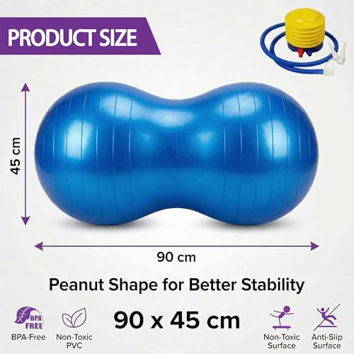 Peanut Ball for Kids Therapy,Anti-Burst Exercise Ball with Pump 90x45cm Yoga Ball Gym Quality Fitness Ball for Pregnancy Birth Exercise Physical Therapy, for Child Training, Women, Men - color: Blue