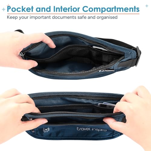 Travel Money Belt with Slim Anti-Theft RFID Passport Holder for Travel - color: Navy Blue