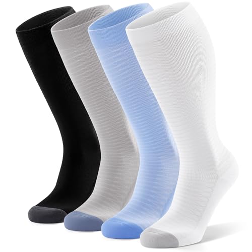 FITRELL Wide Calf Compression Socks for Women & Men - color: Black+grey+blue+white-wide Calf, size: Small-Medium