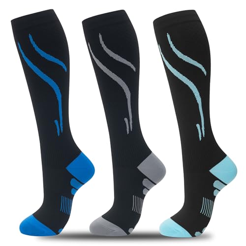 fenglaoda 3 Pairs Compression Socks for Women & Men Knee High Nurse Pregnant Cute Medical Running Travel Athletic - color: 00-3pairs-16, size: Small-Medium