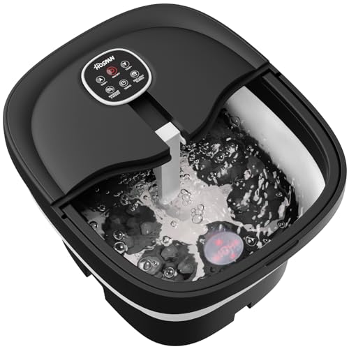 Collapsible Foot Spa Electric Rotary Massage with Heat, Bubble, Remote - color: Black