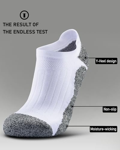 Men's No Show Compression Athletic Socks, Cushioned for Running Hiking - color: Black-4 & White-4 (8 Pairs), size: Large