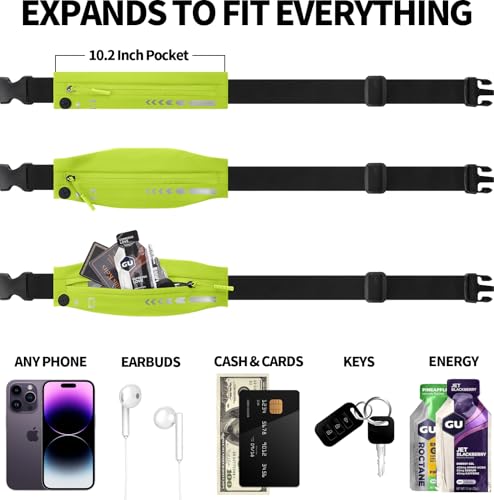 USHAKE Slim Running Belt Women Men, Bounce Free Fanny Pack Phone Holder - color: Yellow