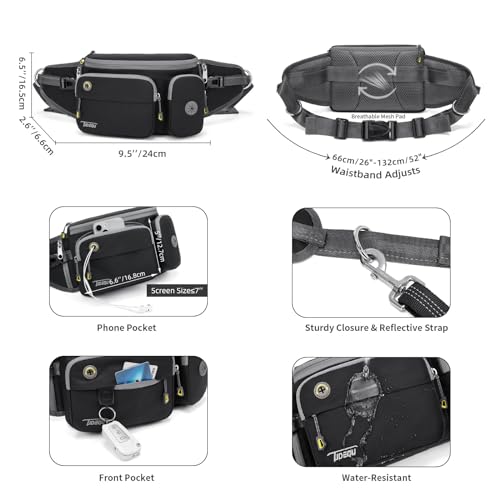 TUDEQU 4-in-1 Hands Free Dog Leash with Large Fanny Pack for Large Dogs - color: BLACK