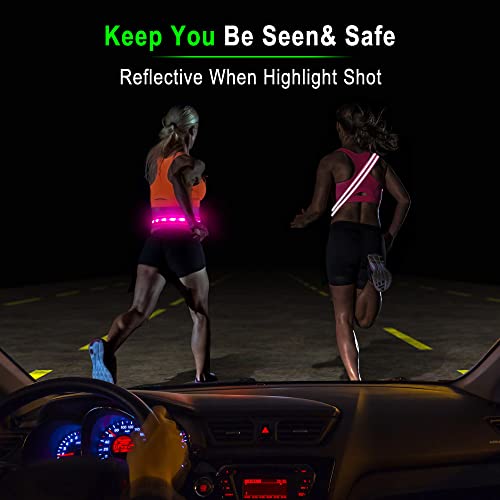 BSEEN LED Running Waist Belt - USB Rechargeable Reflective Glowing LED Waistband, Flashing Safety Light Belt for Runners, Joggers, Walkers, Pet Owners, Cyclists - color: Candy Pink