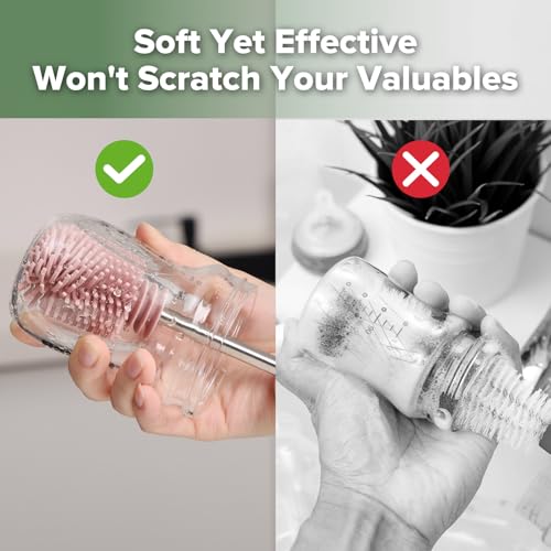 Haakaa Silicone Cleaning Brush Kit,Pink,Portable Bottle Brush Cleaner - color: Pink, size: 3 Piece Set