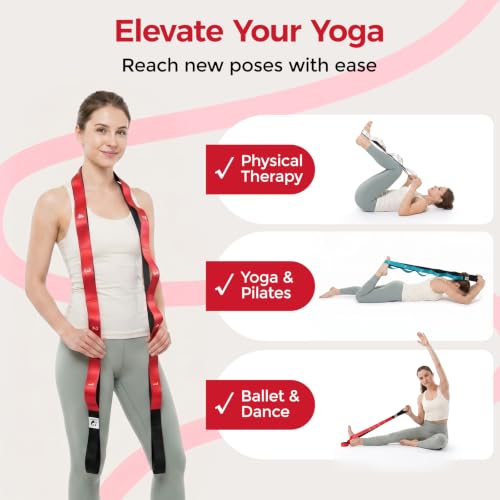 Slim Panda Stretching Strap with Loops - Non-Elastic Heavy Duty Nylon Yoga & PT - Oversized Multi-Loop Home Rehab - Hamstring Shoulder Pilates Flexibility - color: Blue