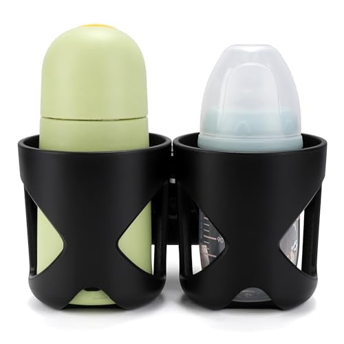 Accmor Stroller Cup Holder, Universal Cup Holder for Walker Wheelchair Bike Scooter, 360° Rotatable Stroller Cup Holder Attachment Walker Wheelchair Accessory - color: Double Cup Holder-Black