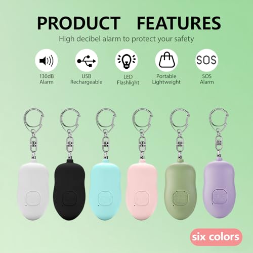 Rechargeable Personal Alarm, 130dB SOS Safety Alarm,LED Light, Security Siren Keychain for Women and Elderly,Security Siren Keychain ,Self Defense Alarm (Green) - color: Green