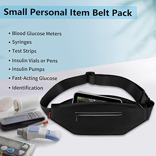 MEDMAX Diabetic Running Belt with Adjustable Waist, Insulin Pump Belt Holder Organizer Waist Pouch, Epipen Medical Fanny Pack Bag (Bag Only) (Black)
