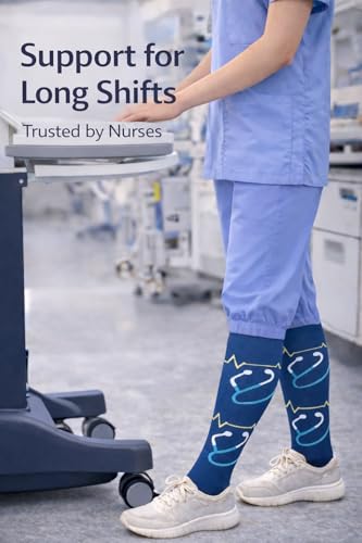 Aoliks 6 Pairs Compression Socks for Women & Nurses, Flying Knee High Socks - color: 02 Blue/Black, size: Small-Medium
