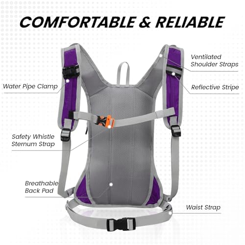 Nepest Hydration Pack Backpack with 2L Water Bladder Reflective Lightweight - color: Purple