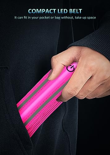 Ylzzrs LED Reflective Belt Sash Walking Gear,Safety Lights for Walkers at Night,High Visibility Safety Rechargeable Reflective Running Gear for Men Women Kids Night Dog Walking Gear - color: Pink