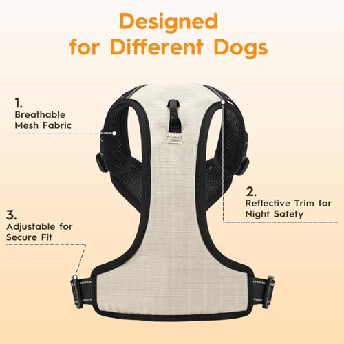 No Pull Dog Harness, No-Choke Soft Padded Reflective Dog Vest Harness with Front Clip & Top Handle, 2 Quick-Release Buckles, Adjustable for Small Medium Large Dogs - color: Velvet Cream, size: X-Small