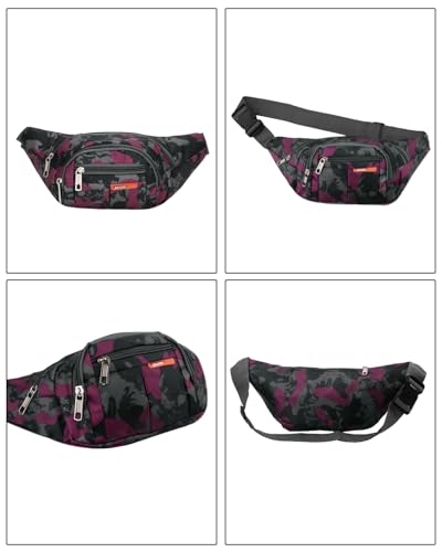 AIBEARTY Kids Fanny Pack Boys Small Camouflage Waist Pack Belt Waist Bag Pack Pouch with Adjustable Strap for Children Sport Running, Camping, Trip - color: B Rose Red(2 Layer)