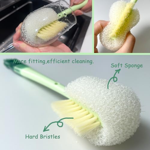 2 Pcs Water Bottle Brush Cleaner Set, 5 in One Bottle Cleaning Brush - color: Green