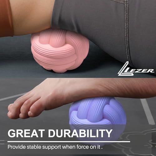 LEZER Dual-Texture Massage Ball, Heavyweight Trigger Point Ball, Deep Tissue Myofascial Release, Firm Yoga Therapy Ball for Muscle Knots, Plantar Fasciitis, Set of 2 (Blue and Pink)