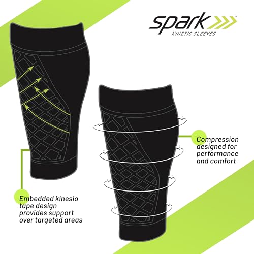 Brownmed Spark Kinetic Calf Sleeve, Embedded Kinesiology Tape, Large - size: Large