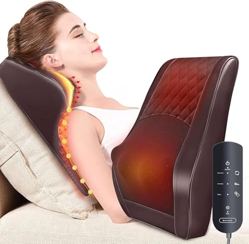 Boriwat Back Massager with Heat, 3D Kneading Massage Pillow for Back, Neck, Shoulder, Leg Pain Relief Deep Tissue, Gifts for Women Men Mom Dad(Brown) - color: Brown