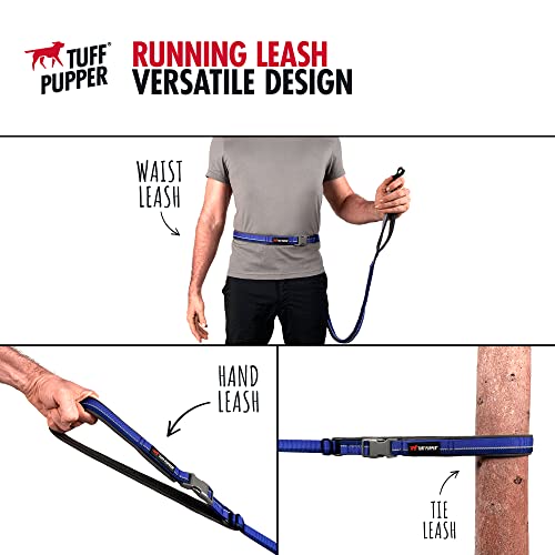 Tuff Pupper Hands Free Adjustable Length Dog Leash | Lightweight for Running Jogging Walking | Padded Waist Belt (24-50 inch) | Adjusts 3 to 6 Feet Length | Strong Ballistic Nylon w/Reflective Strips - color: Blazing Blue