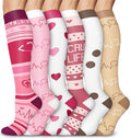 Aoliks 6 Pairs Compression Socks for Women & Nurses, Flying Knee High Socks - color: 02 Pink/Brown, size: Large-X-Large