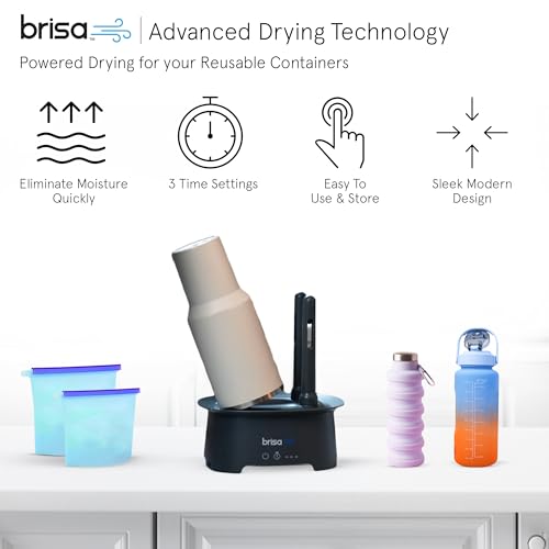 Brisa Rack: Powered Drying for reusables Water Bottles, Bags, and containers - Heated Air Drying Technology - Fast Drying Rack Appliance - Modernize eco-Living- Gray - color: Gray
