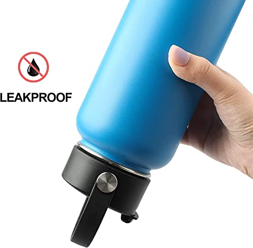 FLORAPELL Lid Compatible with Hydro Flask 12 16 18 20 32 40 OZ Wide Mouth, Flip Lid Replacement Lids with Flex Strap Handle, Leak-Proof Flask Cap for Hydro Flask Coffee Mug - color: Cobalt