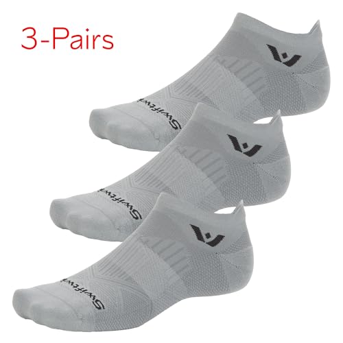 Swiftwick- ASPIRE (3 Pairs) No-Show Running Socks, Cycling Socks, Compression Fit - color: Pewter-circuit, size: Medium