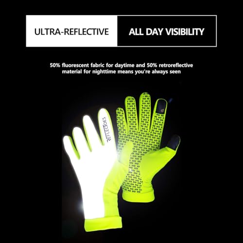 ReflecToes Reflective Winter Running Gloves, Hi Vis Neon Traffic Gloves Men - color: Yellow, size: Small