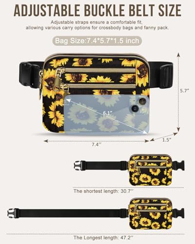 Capolo Fanny Packs for Women 4 Zip Pocket Crossbody Belt Bag Waist Bags - color: Sunflower, size: Medium