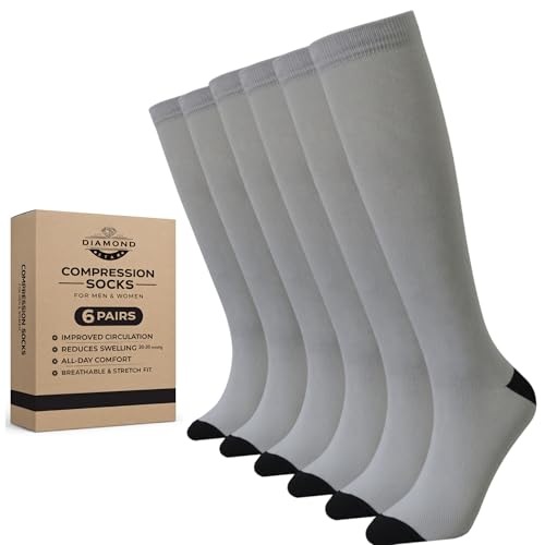 Diamond Star 6 Pairs Compression Socks for Men & Women, Knee High Socks - color: 6 Pairs Silver