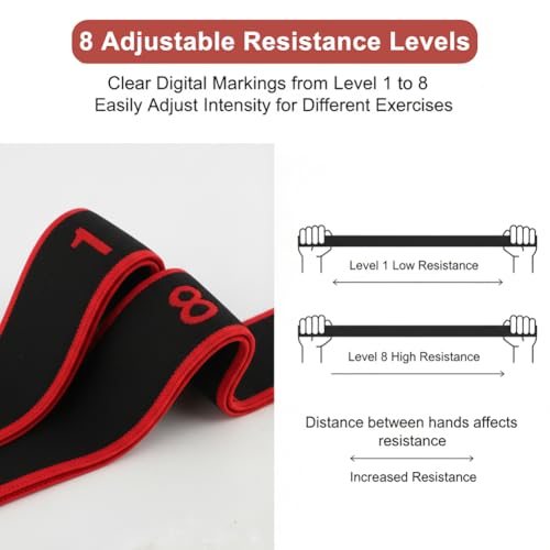 2 Pack Resistance Bands with Loops, Numbered 8-Loop Yoga Stretch Strap for Stretching, Pilates, Flexibility and Home Gym Workout, Includes Extra Elastic Loop Band