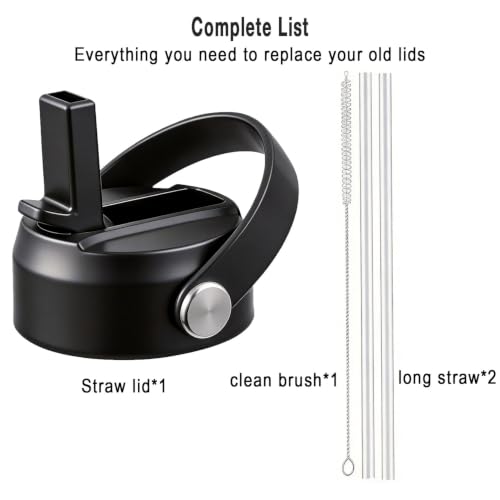 Straw Lid Replacement Fits Hydroflask Wide Mouth Wate Bottle 32/40/64oz - color: Dark Balck（1 pack)