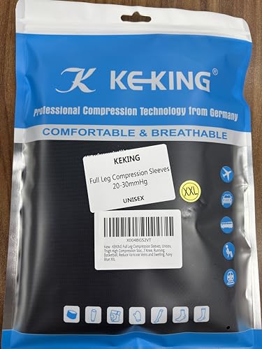 KEKING Full Leg Compression Sleeves, 20-30mmHg Graduated, Unisex, Running - color: Navy Blue, size: XX-Large
