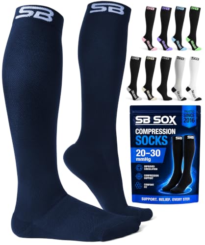 SB SOX Compression Socks for Men & Women (20-30mmHg) - color: Solid Navy, size: Small