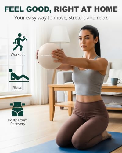 Trideer 9 Inch Pilates Ball with Inflation Straw, Small Exercise Yoga Ball - color: Oat Beige