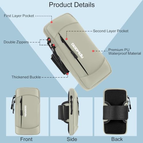 Cell Phone Armbands for Women Men, Adjustable Wrist Bag 7.5" Khaki - color: 04-Grey