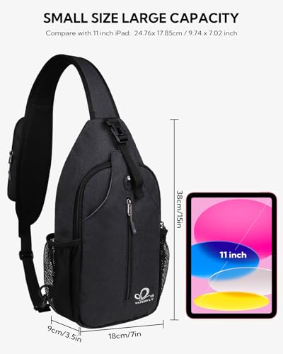 WATERFLY Crossbody Sling Backpack Sling Bag Travel Hiking Chest Bag Daypack (Black) - color: Black