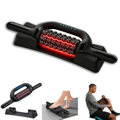 Electric Rolling Massager with Red Light, 6-Speed Percussive Massage Roller for Muscle Recovery, Rechargeable Rolling Massager with Hands-Free Base, for Arm, Back, Abdomen Leg & Foot