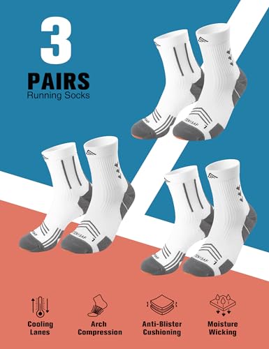 Mens Compression Running Socks: 360° Targeted Support Secure Fit - color: G-white White White, size: 9-13